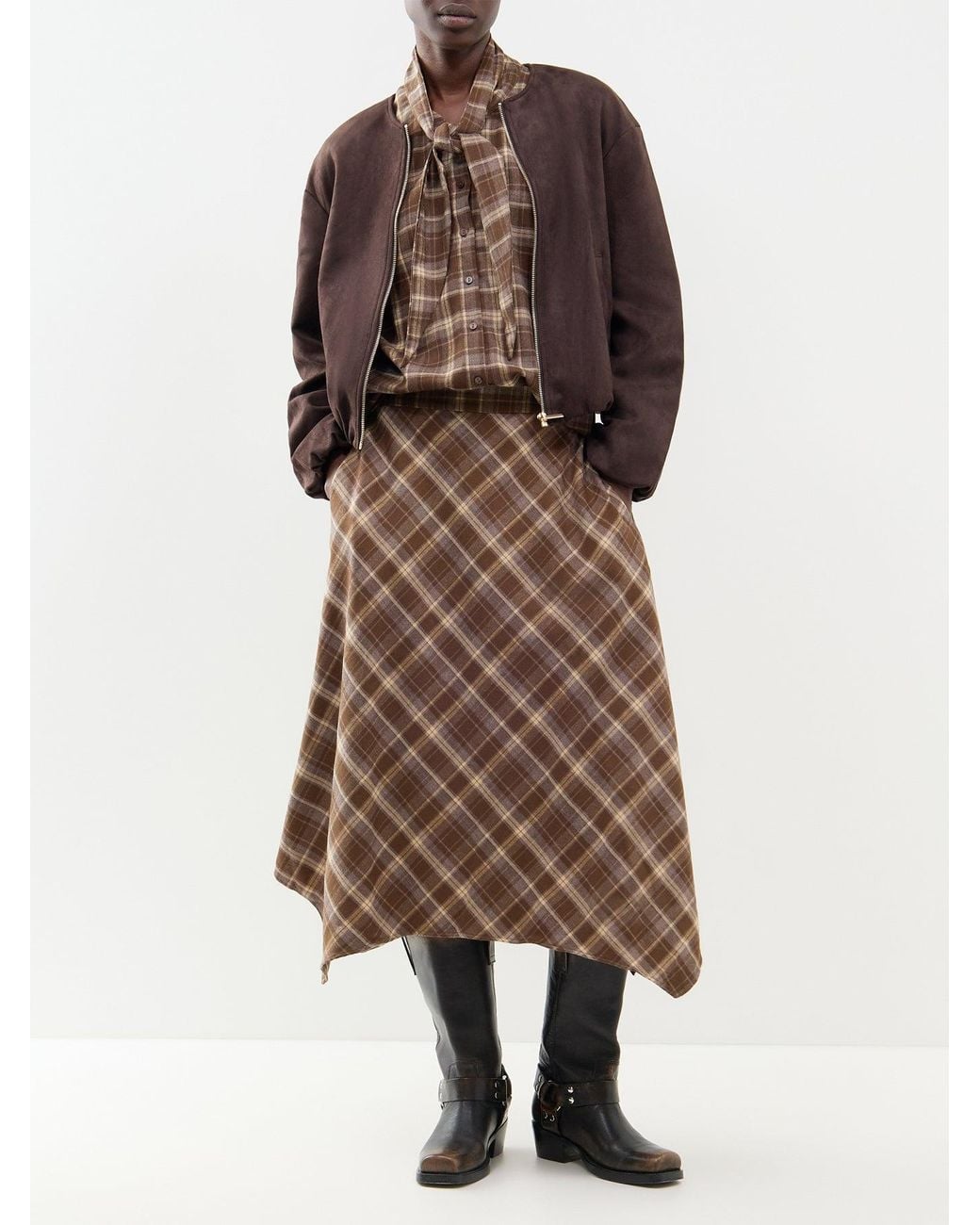 ONLY Brown Check Tie Detail Shirt