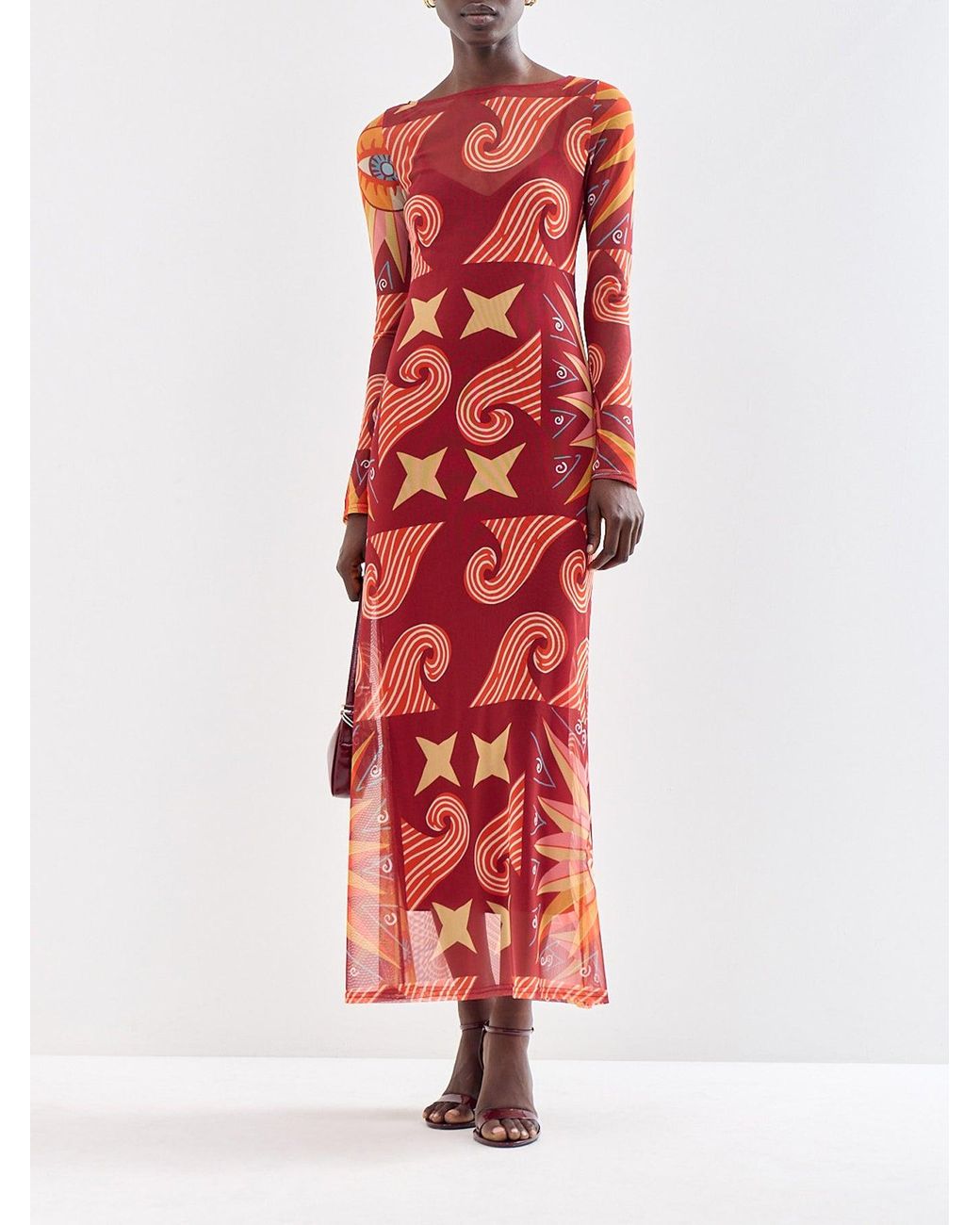 Never Fully Dressed Red Aria Dolce Vita Mesh Maxi Dress
