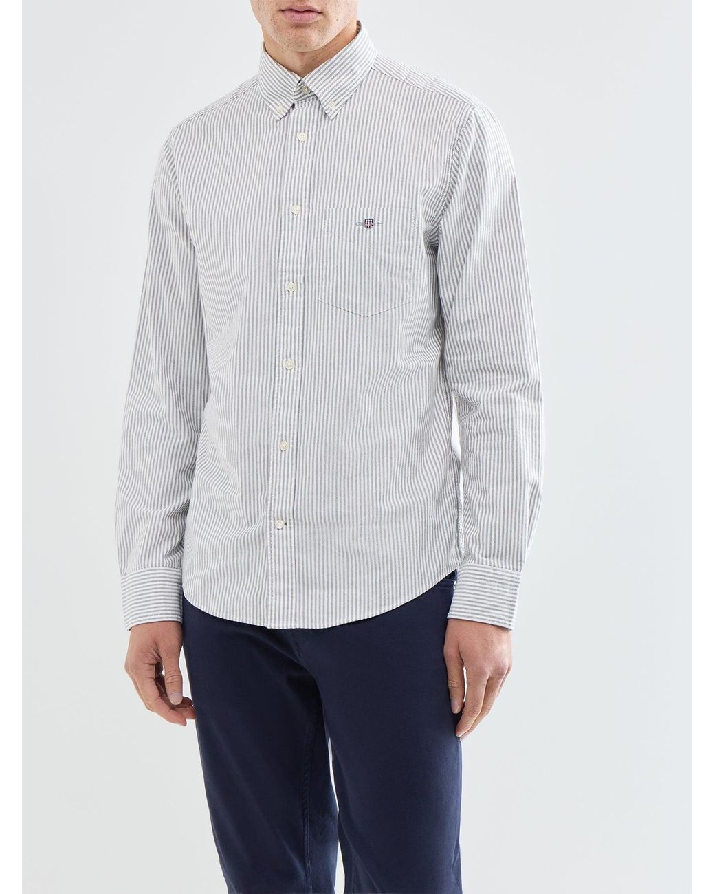Gant Blue Classic Oxford Stripe Long-Sleeved Shirt for men
