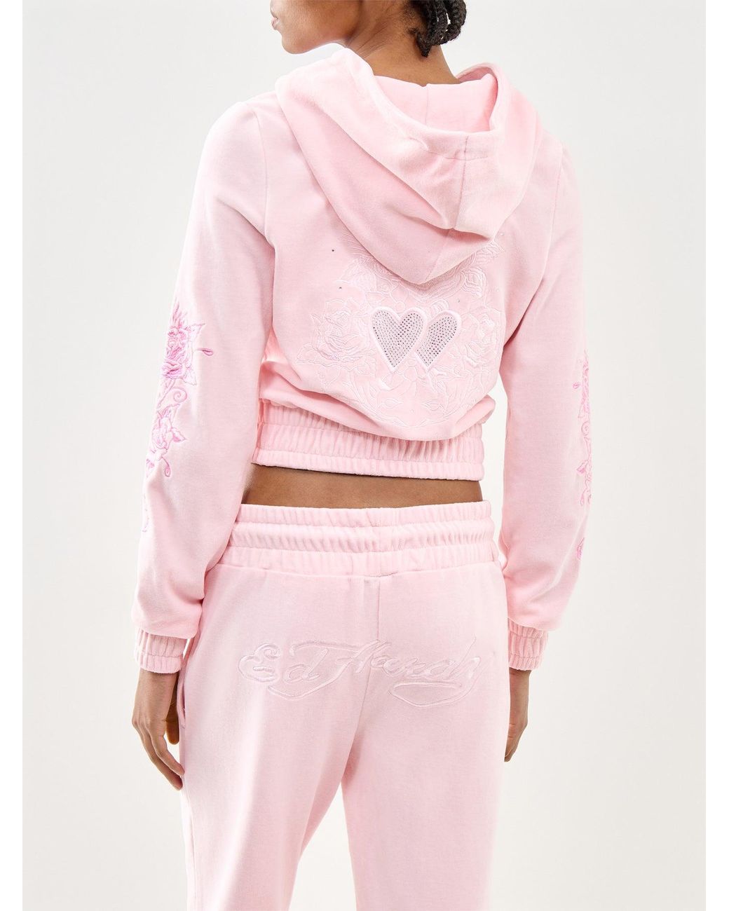 Ed Hardy Pink Love And Thorns Diamante Velour Hoodie