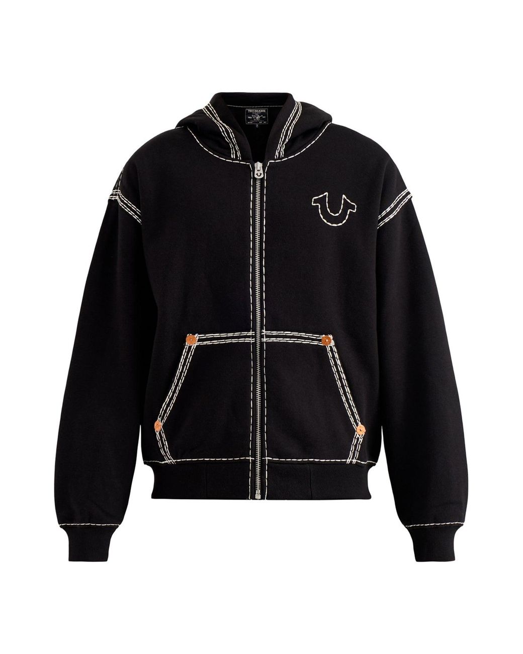 True Religion Super T黒タグ SWAG TRUE RELIGION Super Qt Cinched Zip Up Hoodie in Black for Men