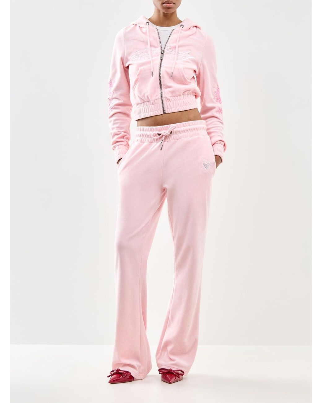 Ed Hardy Pink Love And Thorns Diamante Velour Hoodie