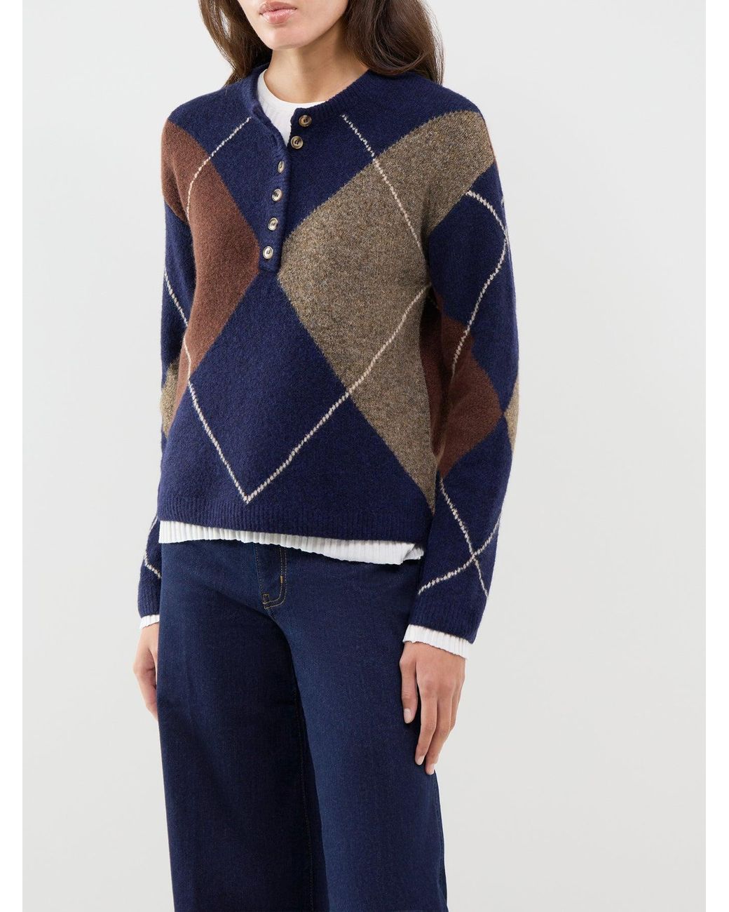 Nobody's Child Blue Henley Long-Sleeved Jumper, Wool Blend