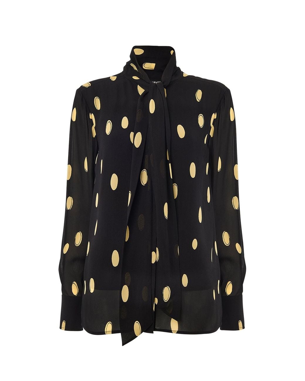 Whistles Black Abstract Spot Tie Neck Blouse