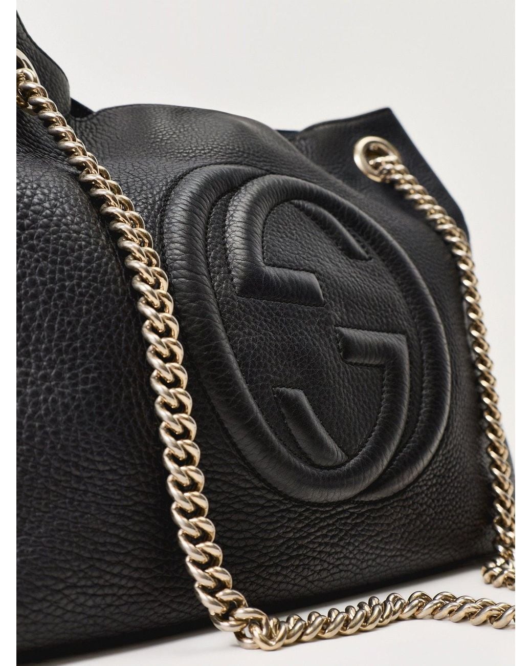 Le Prix Black Gucci Soho Pebble Calfskin Chain Tote Bag –