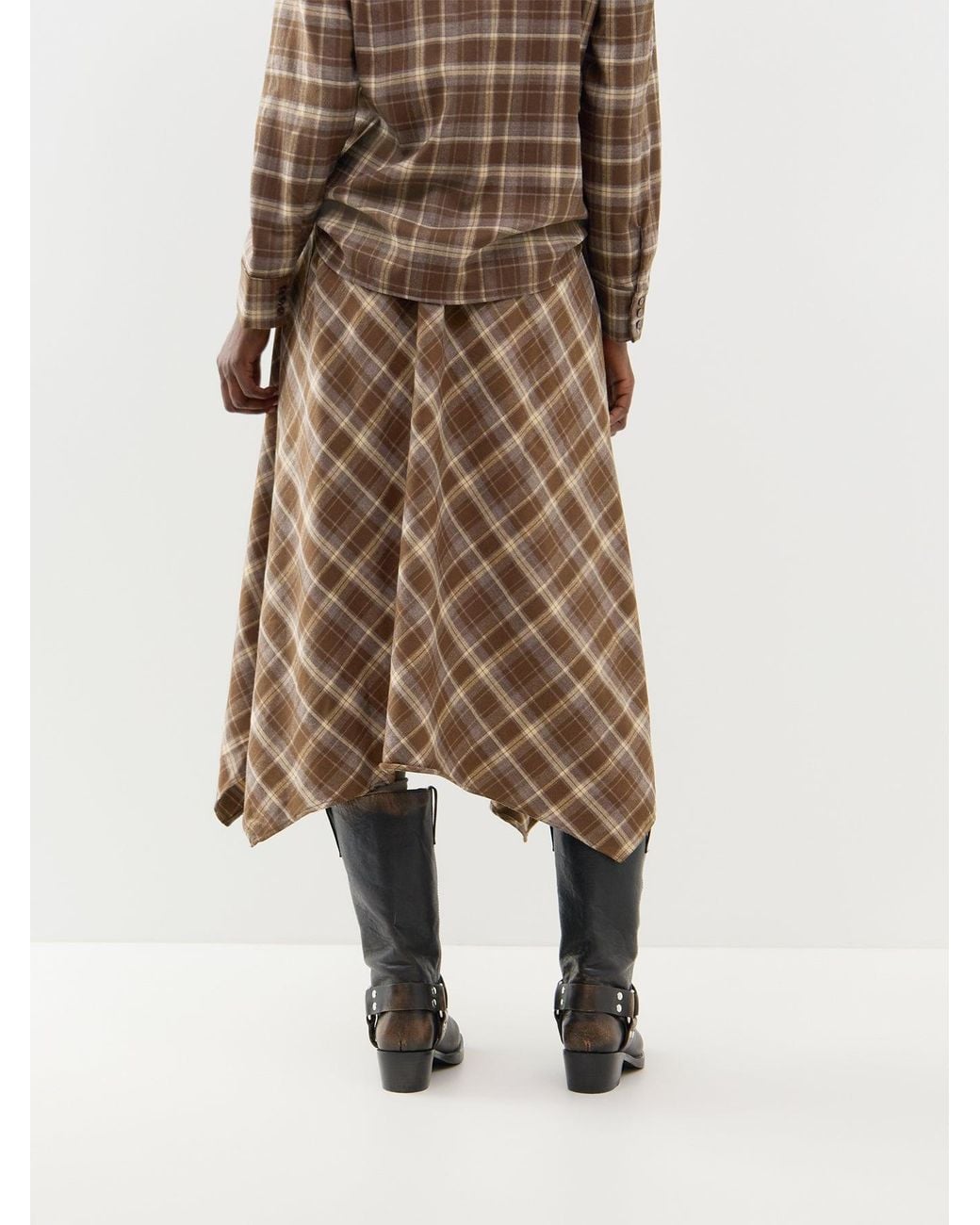 ONLY Brown Check Midi Skirt