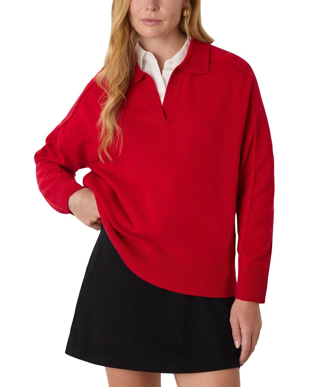 Whistles Red Collar Neck Knit Cream