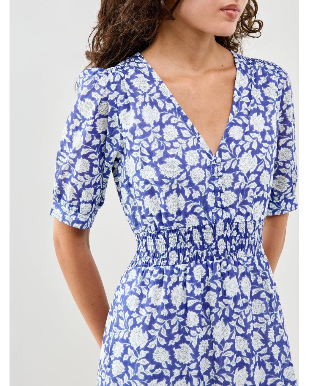 Aspiga Blue Billie Block Print Dress Hibiscus Print