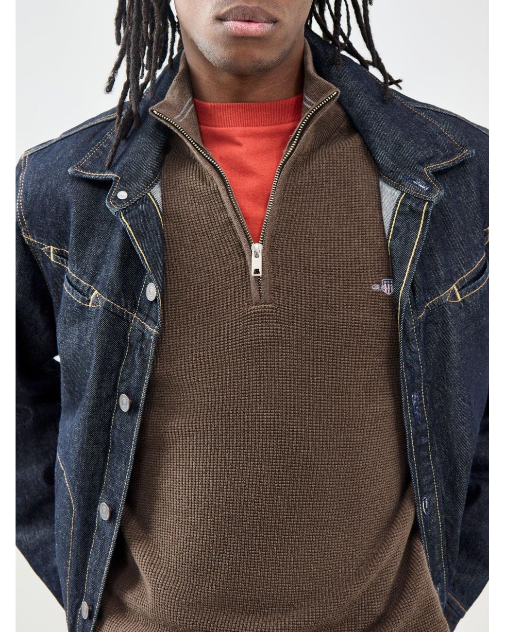 Gant Brown Micro Textured Half Zip Jumper for men