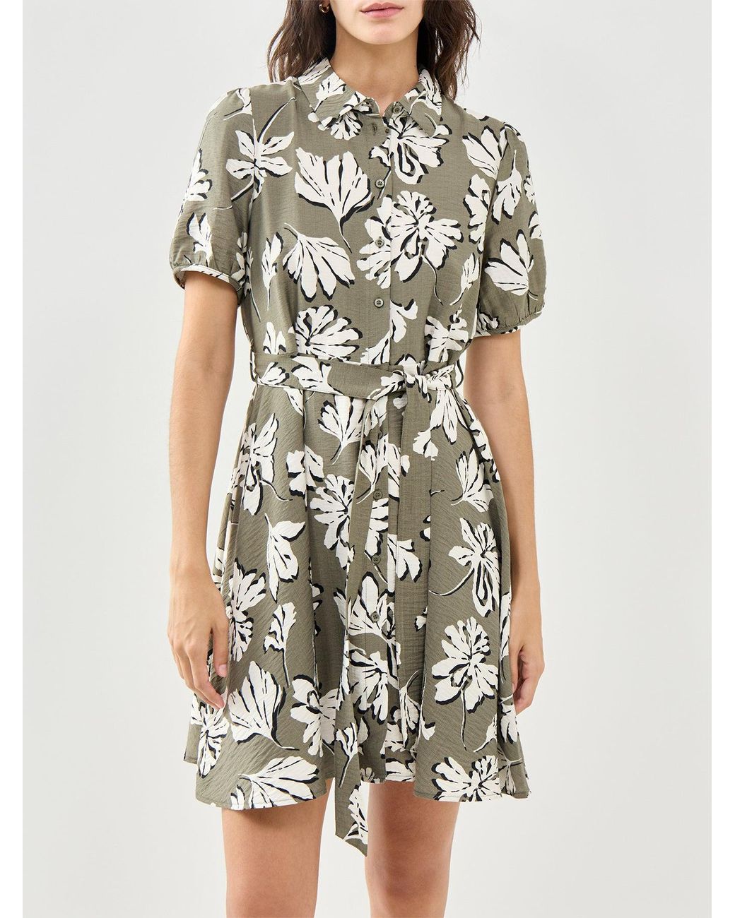 Vero Moda Green Short Shirt Dress Floral Print