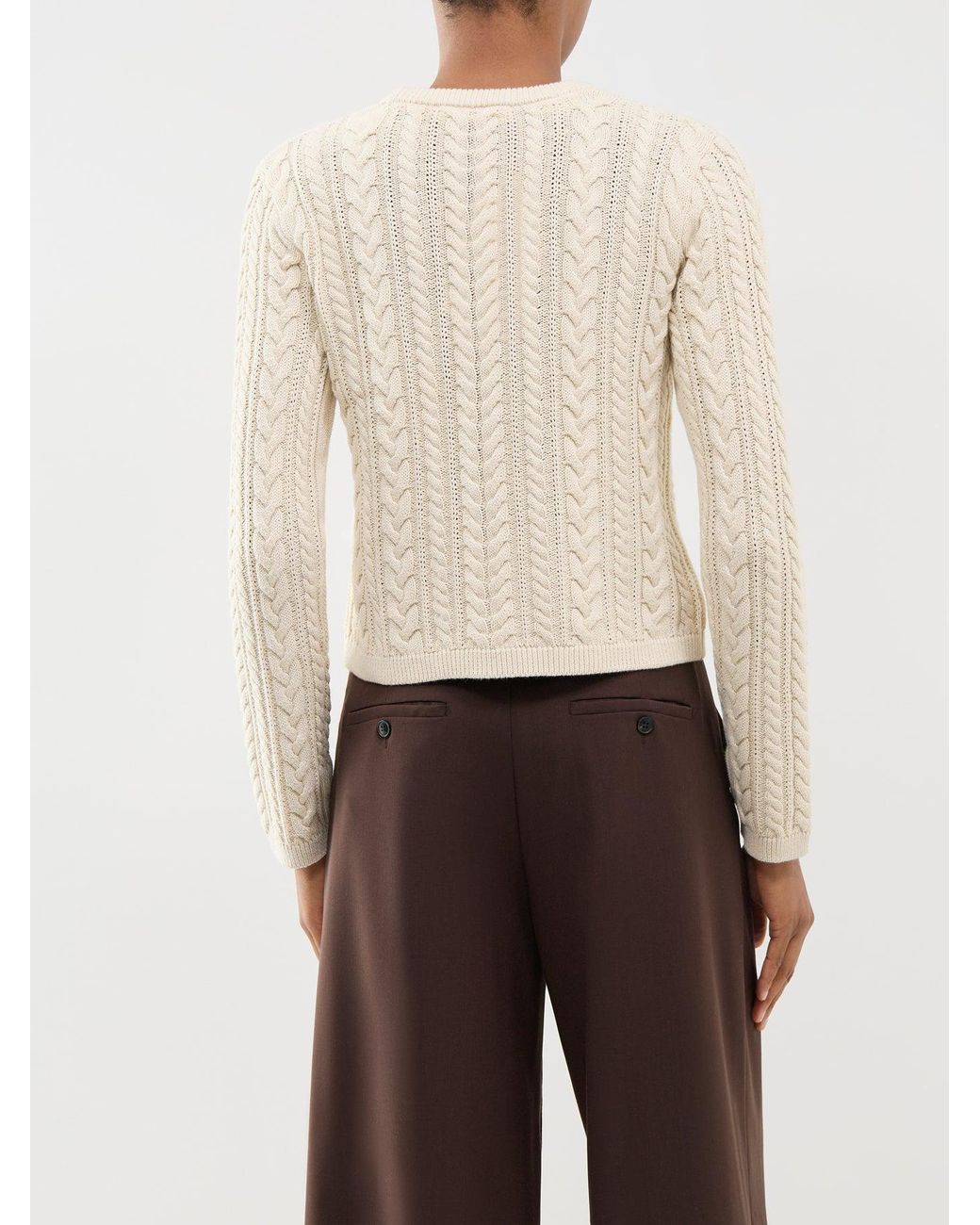 SELECTED White Organic Braun Cable Knit Crew Neck Jumper