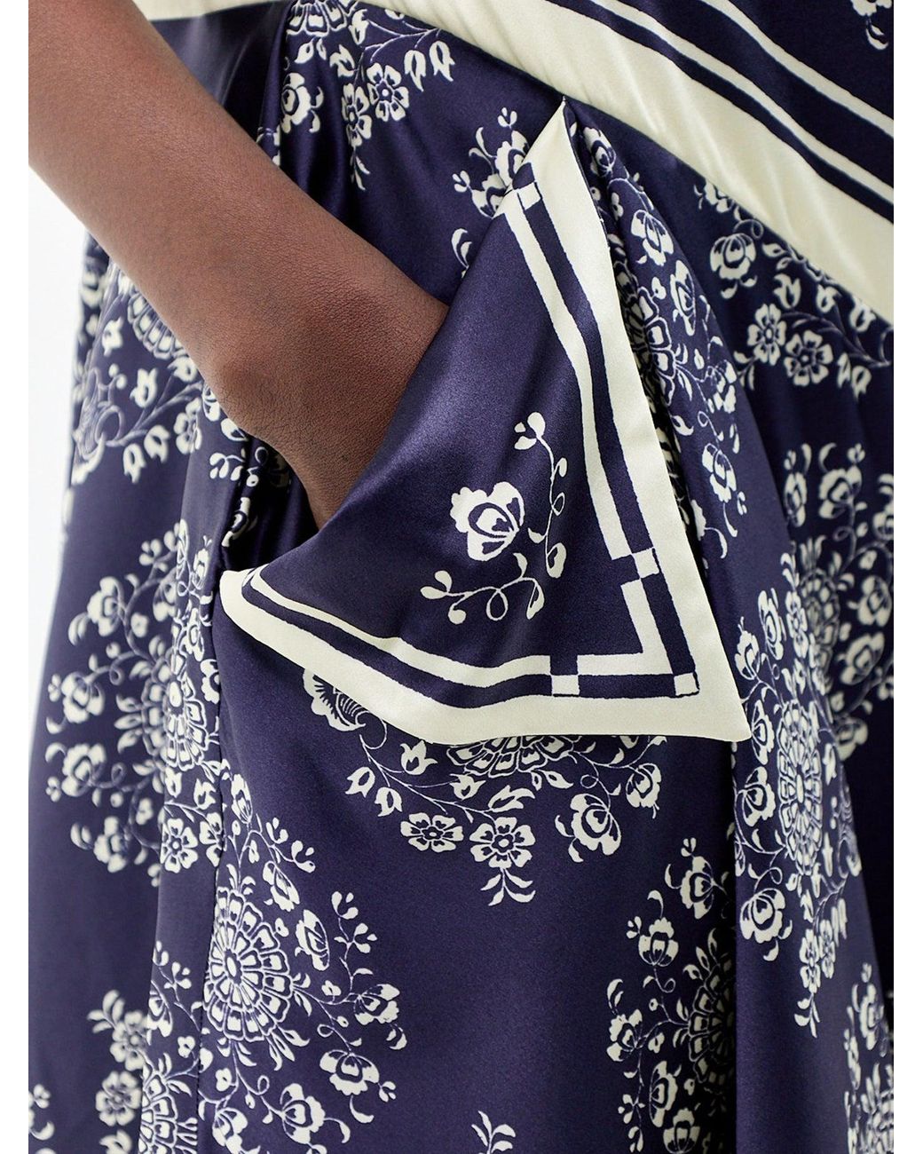 ALÉMAIS Blue Banderra Silk Satin Scarf Midi Dress