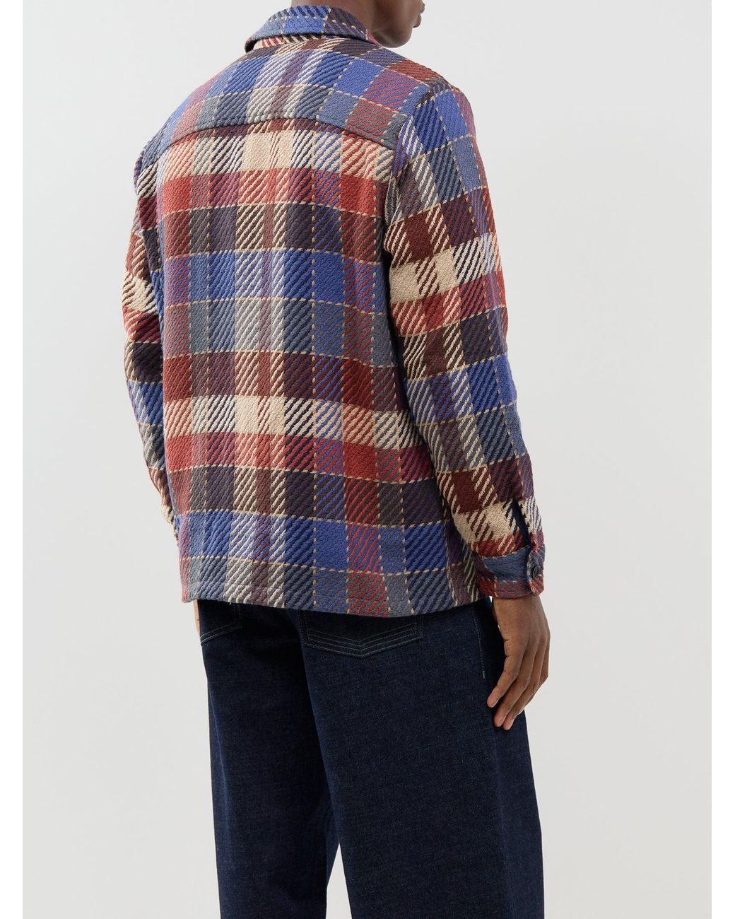 Wax London Blue Recycled Blend Whiting Pike Check Overshirt, Cotton for men
