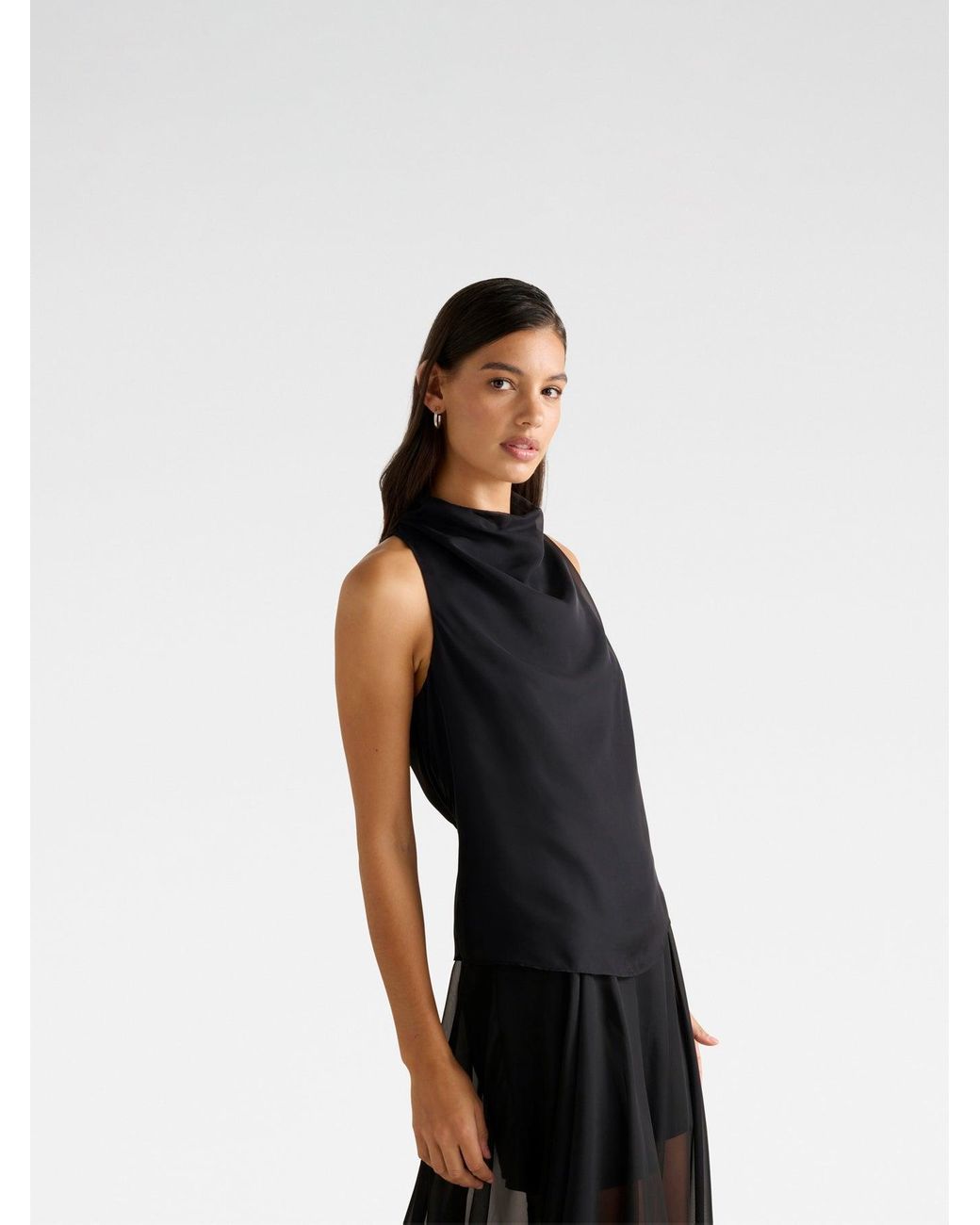 Forever New Black Ayla Draped Halter Neck Top