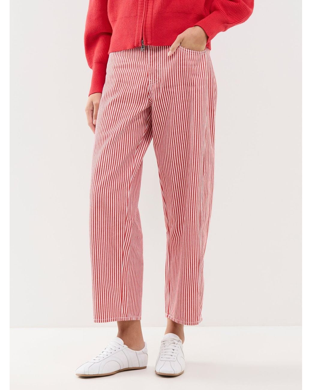roandzo Pink Striped Barrel Leg Jeans