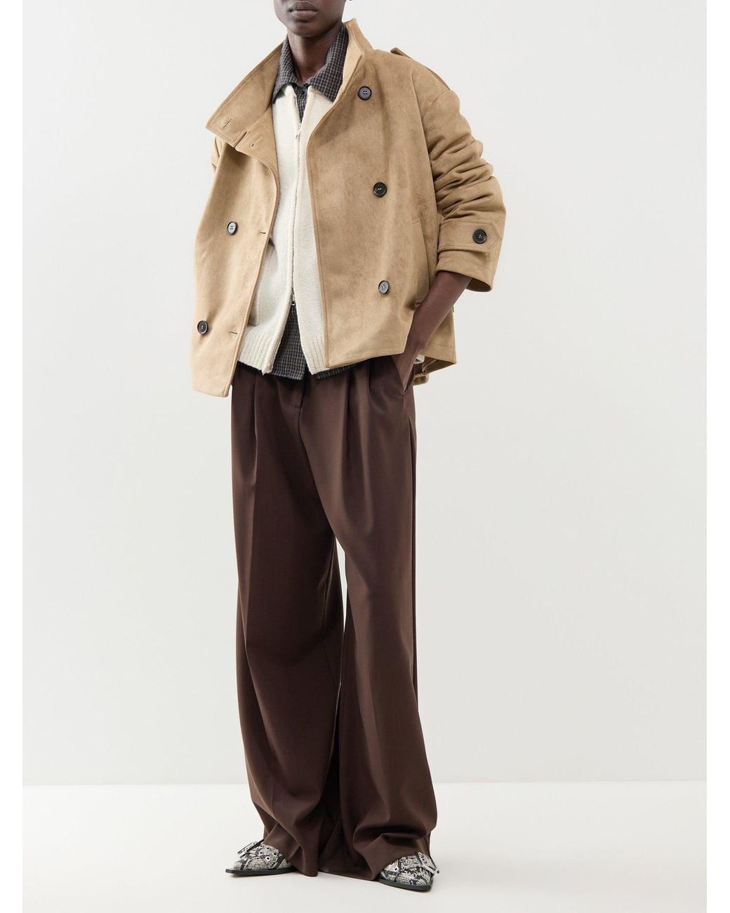 Pretty Lavish Natural Sophie Suede Grown Neck Bomber –