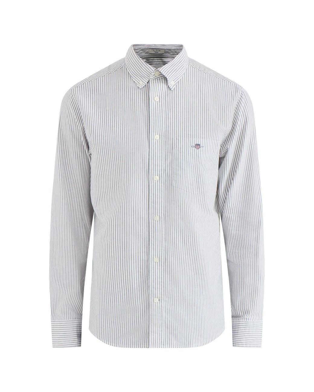 Gant Blue Classic Oxford Stripe Long-Sleeved Shirt for men