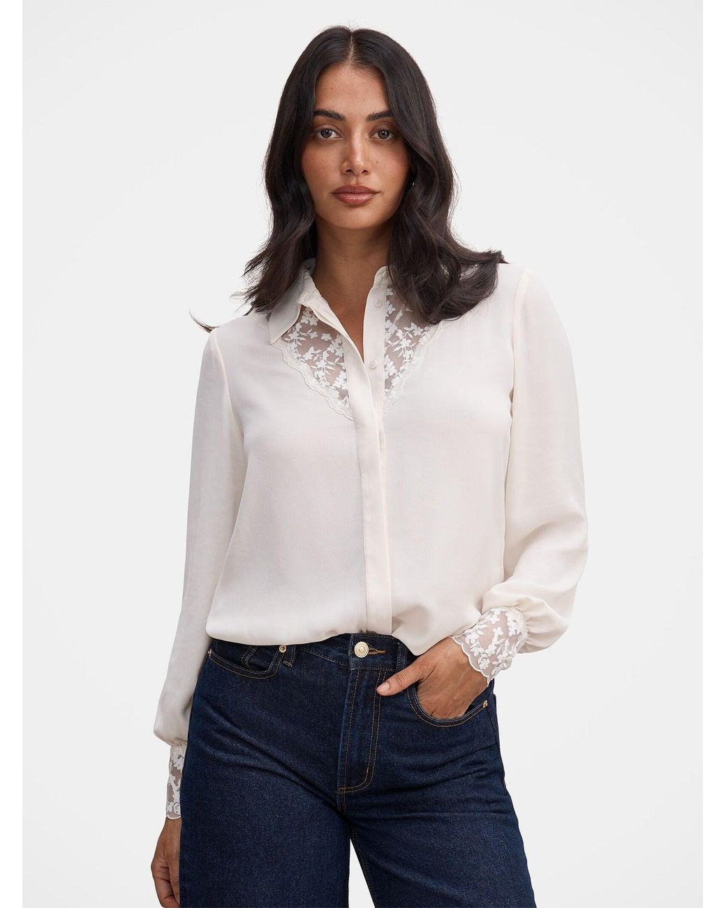 Forever New White Hannah Lace Trim Shirt