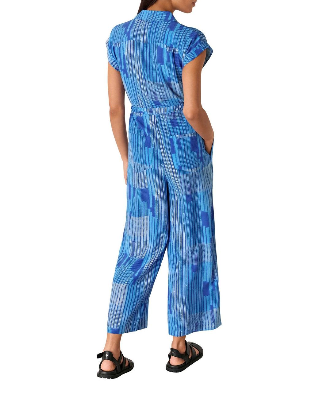 Whistles Blue Stripe Print Zip Jumpsuit
