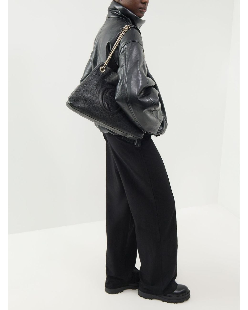 Le Prix Black Gucci Soho Pebble Calfskin Chain Tote Bag –