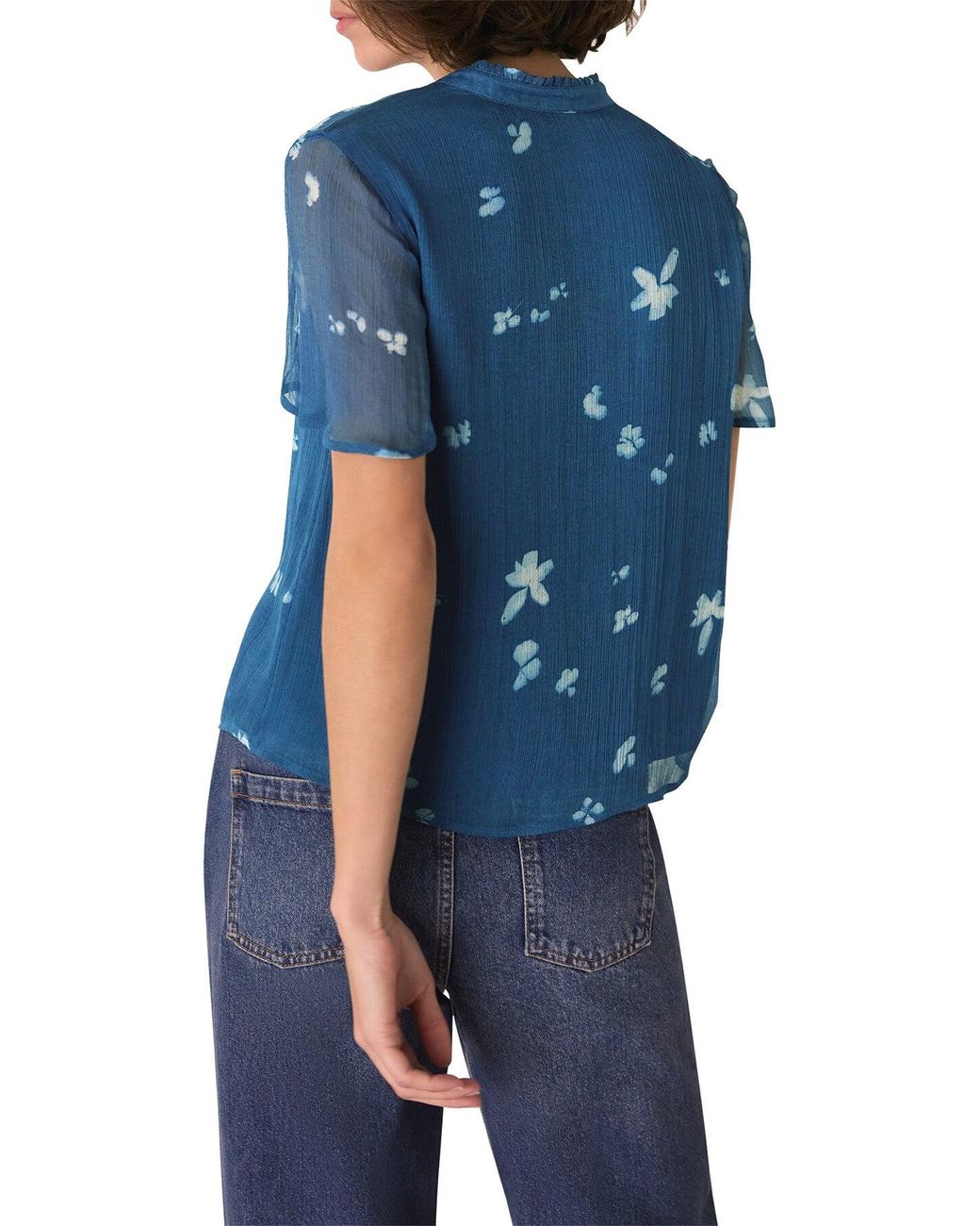 Whistles Blue Sun Bleached Floral Blouse, Viscose