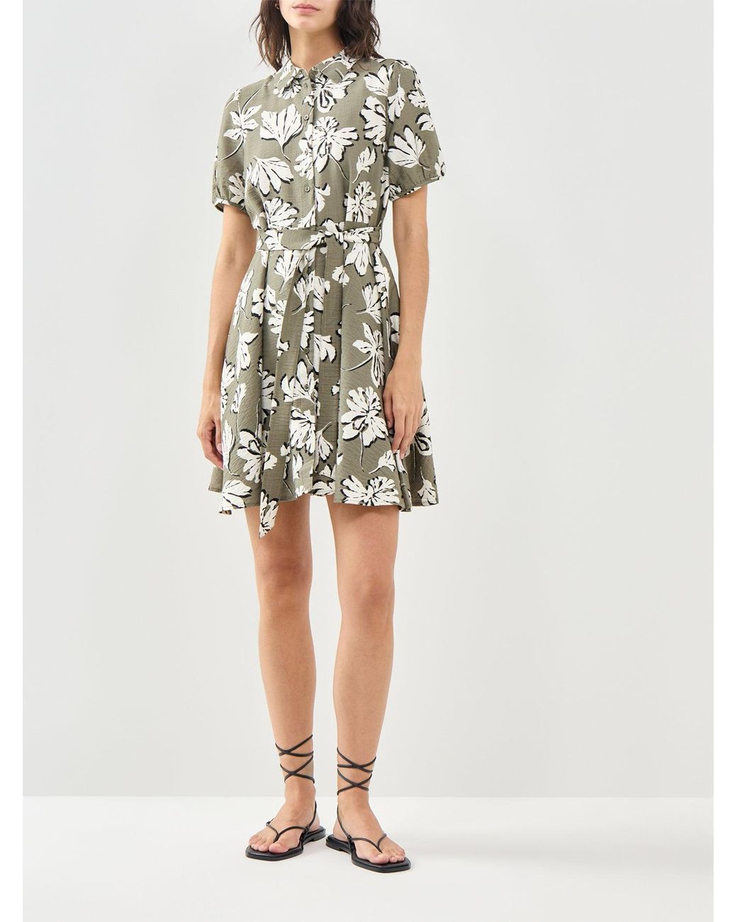 Vero Moda Green Short Shirt Dress Floral Print