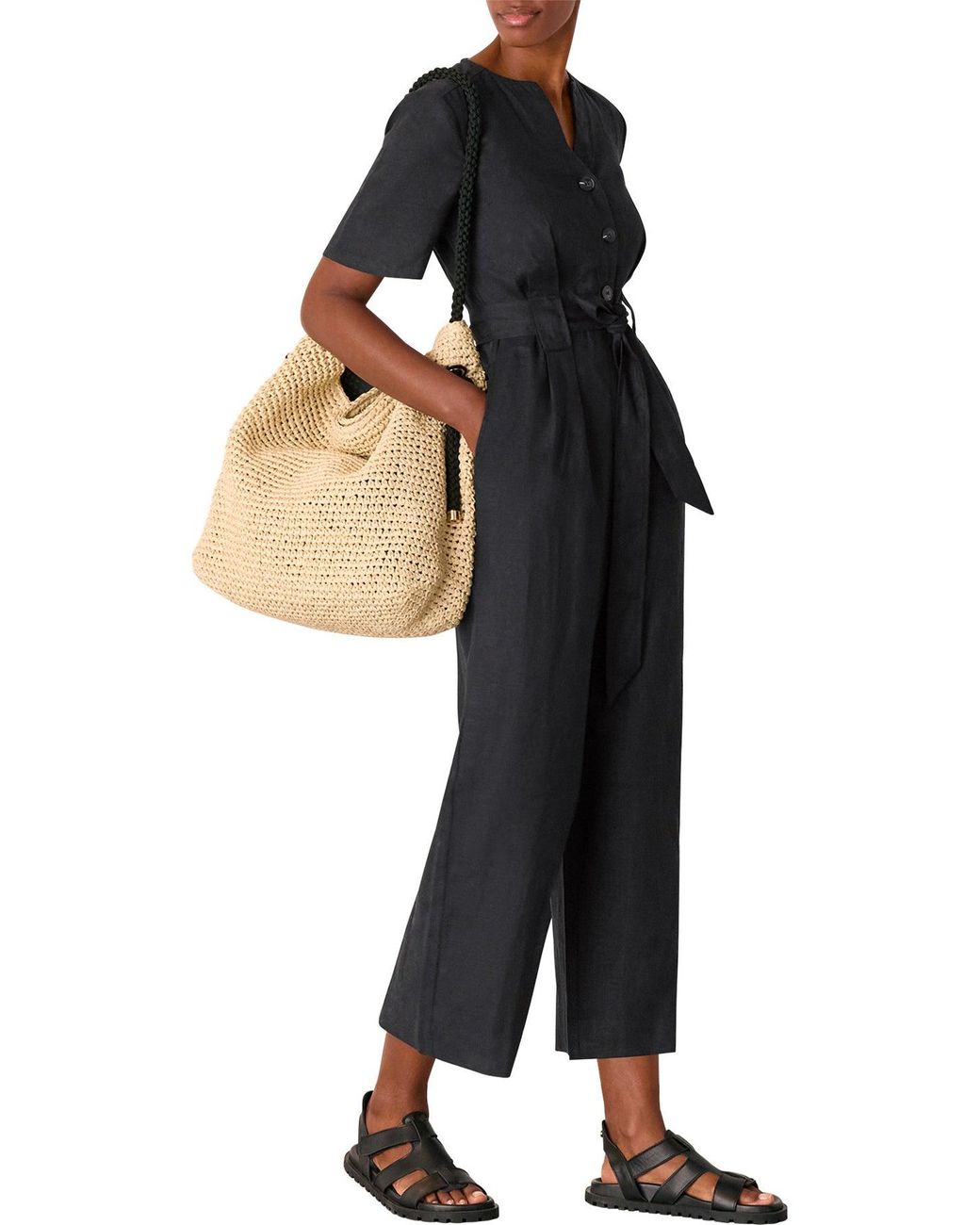 Whistles Black Fiona Button Jumpsuit