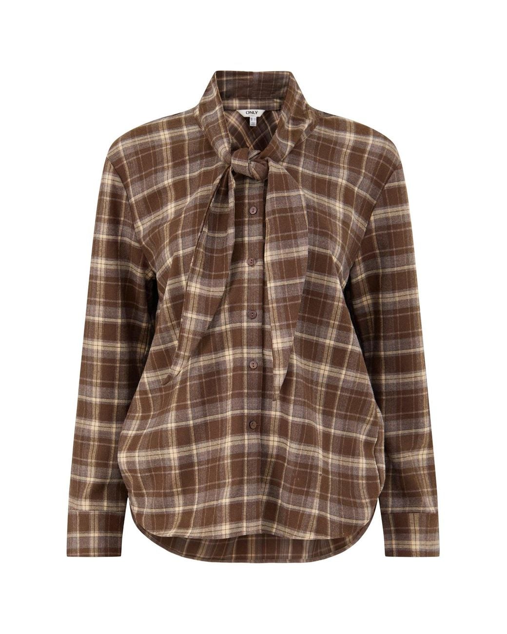 ONLY Brown Check Tie Detail Shirt