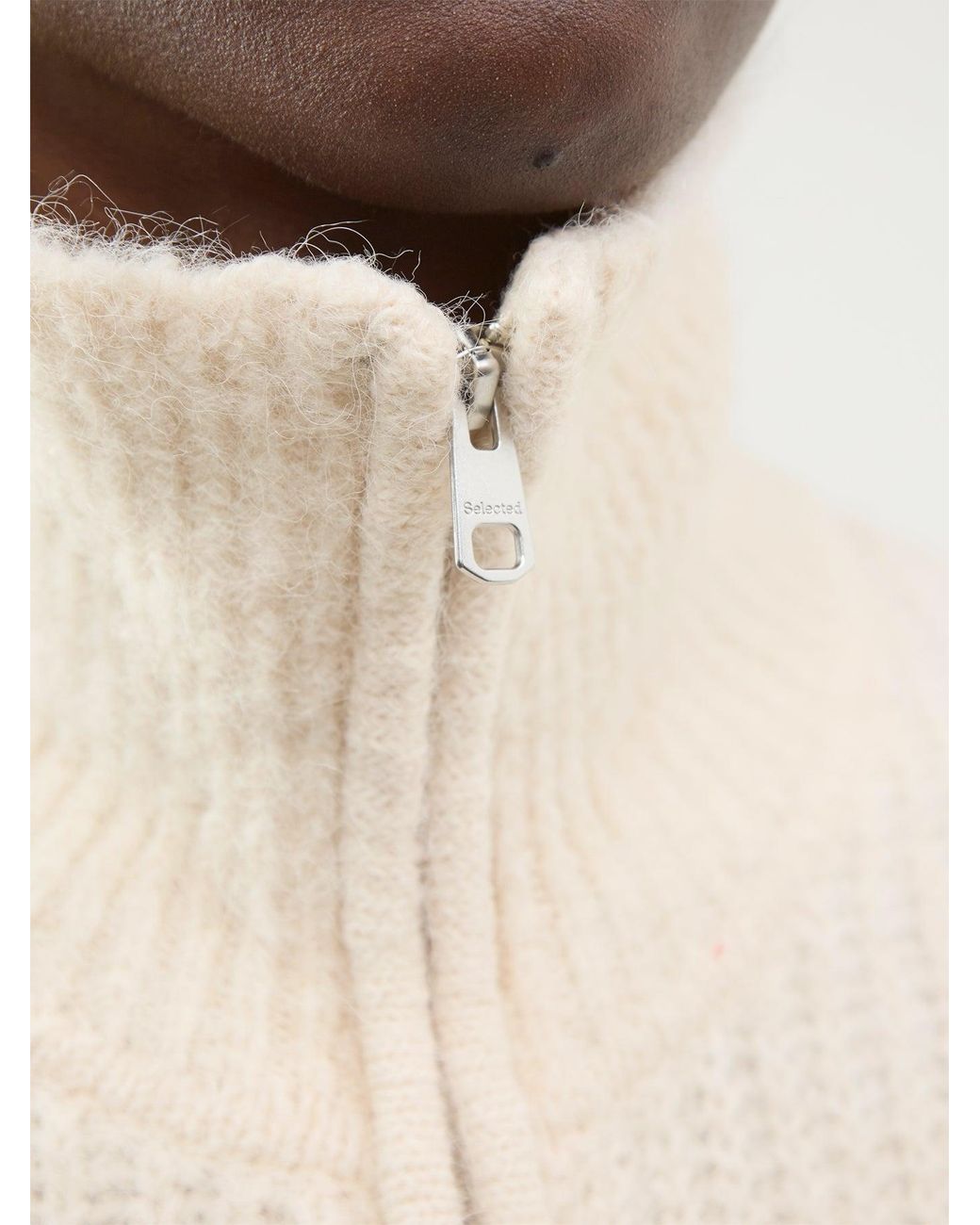 SELECTED White Alpaca Blend Gabriella Long-Sleeved Zip Cardigan