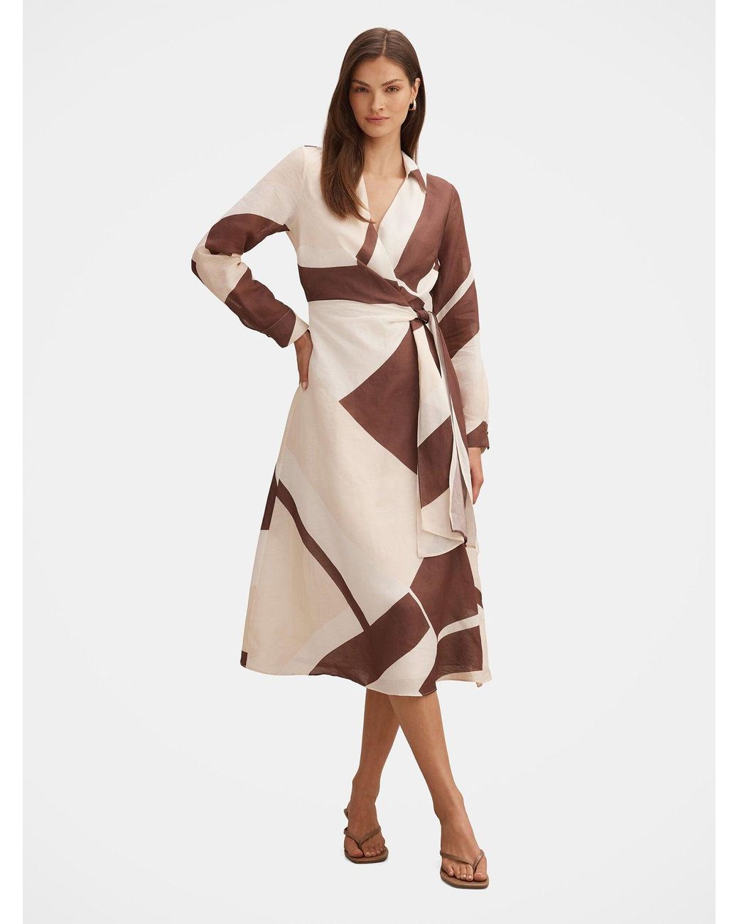 Forever New Natural Angelina Tie Midi Dress Multi