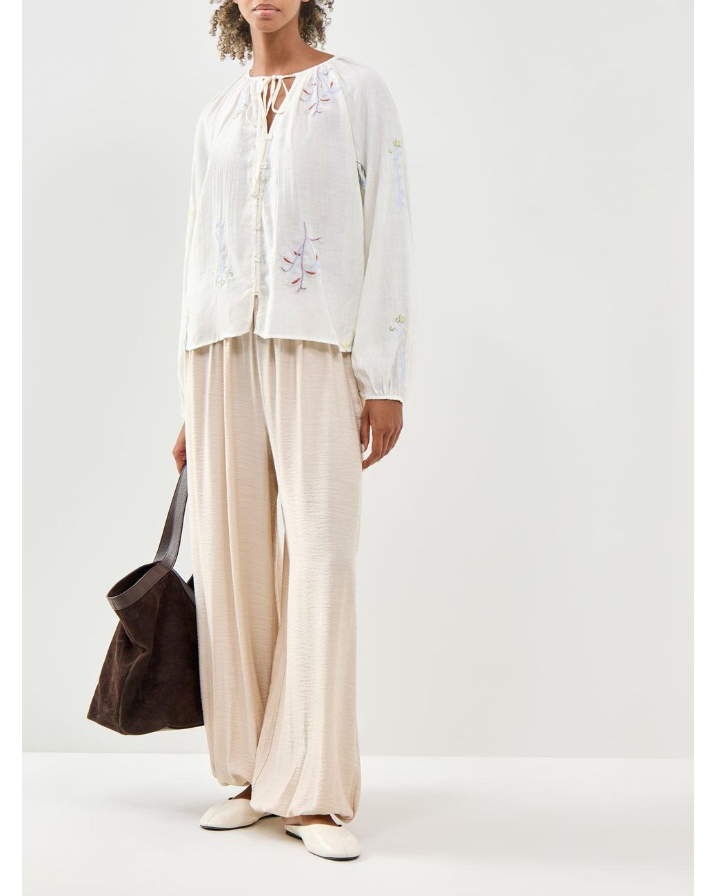 Vero Moda White Lina Embroidered Long Sleeve Blouse