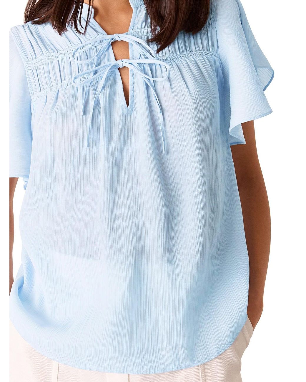 Whistles Blue Frill Sleeve Tie Front Blouse