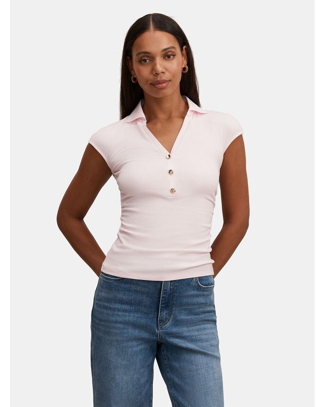 Forever New Pink Winnie Extended Shoulder Polo Top