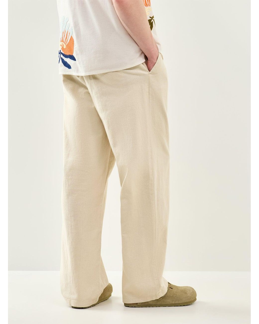 Only & Sons Natural Bob Cotton Linen Loose Trousers for men