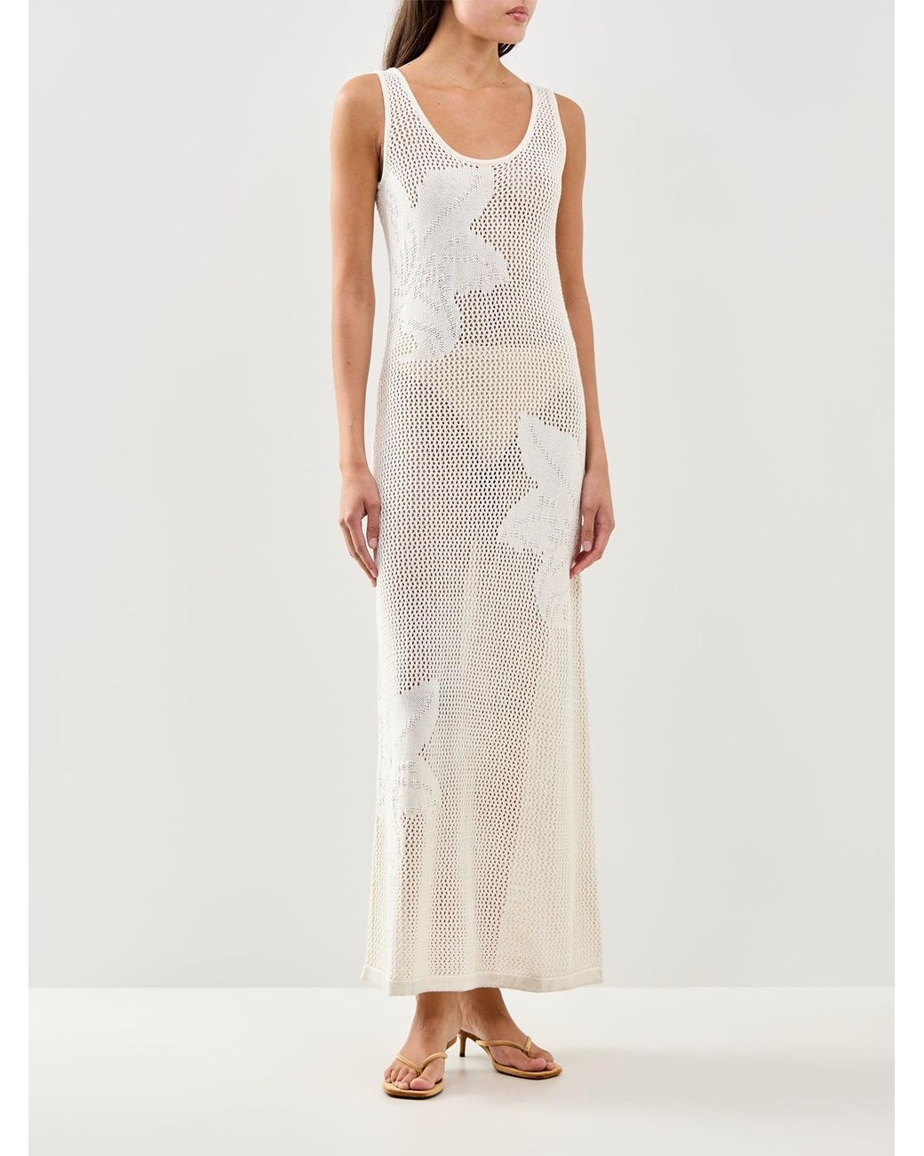 Pretty Lavish White Kailani Floral Openwork Knit Dress Cream