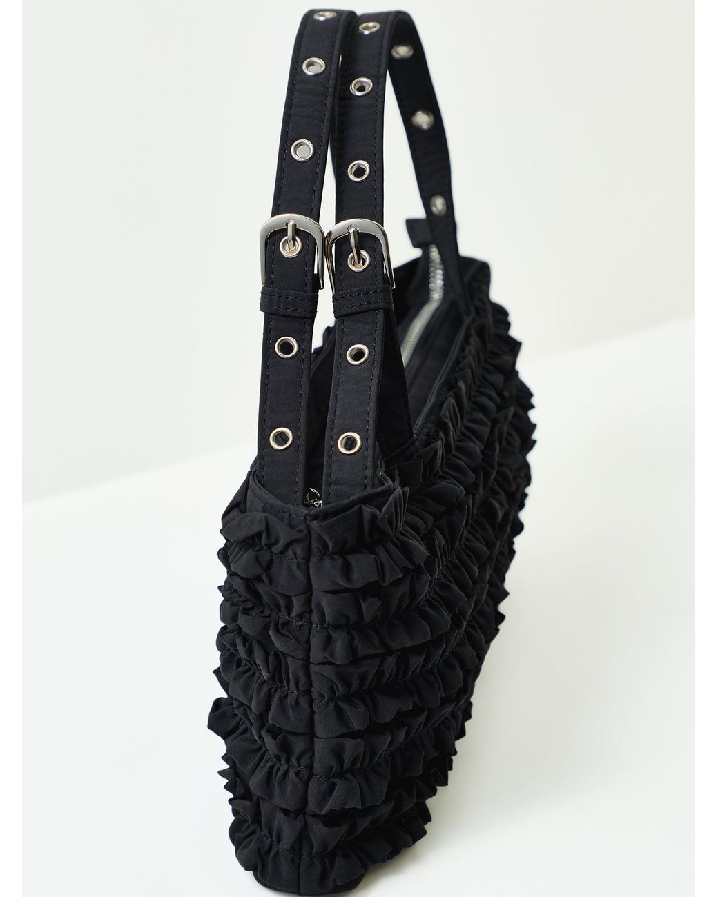 Damson Madder Black Sophia Ruffle Tote Bag