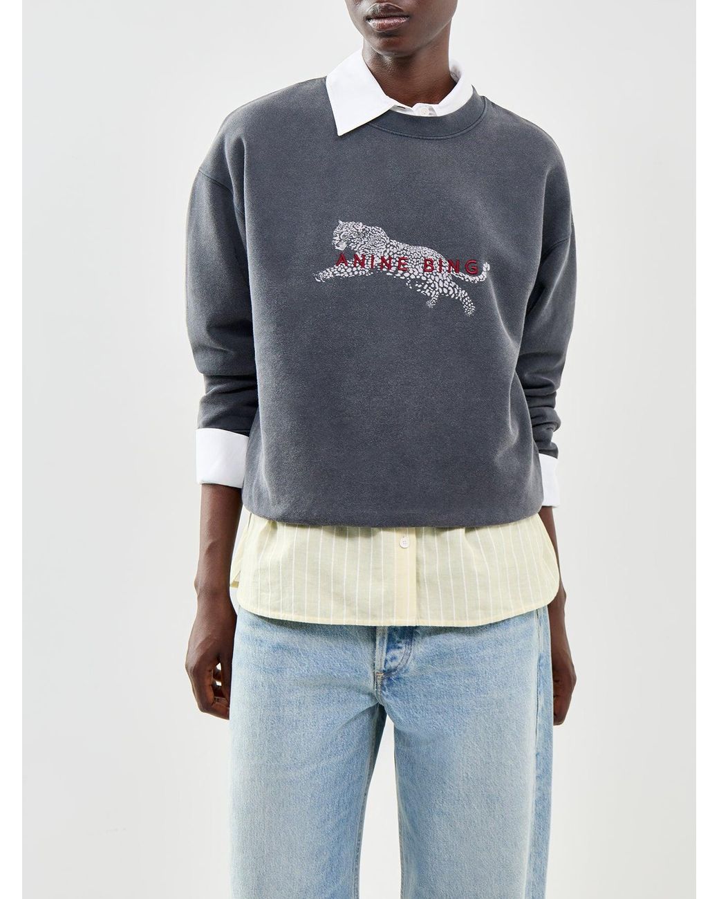 Anine Bing Blue Spencer Leopard Sweatshirt