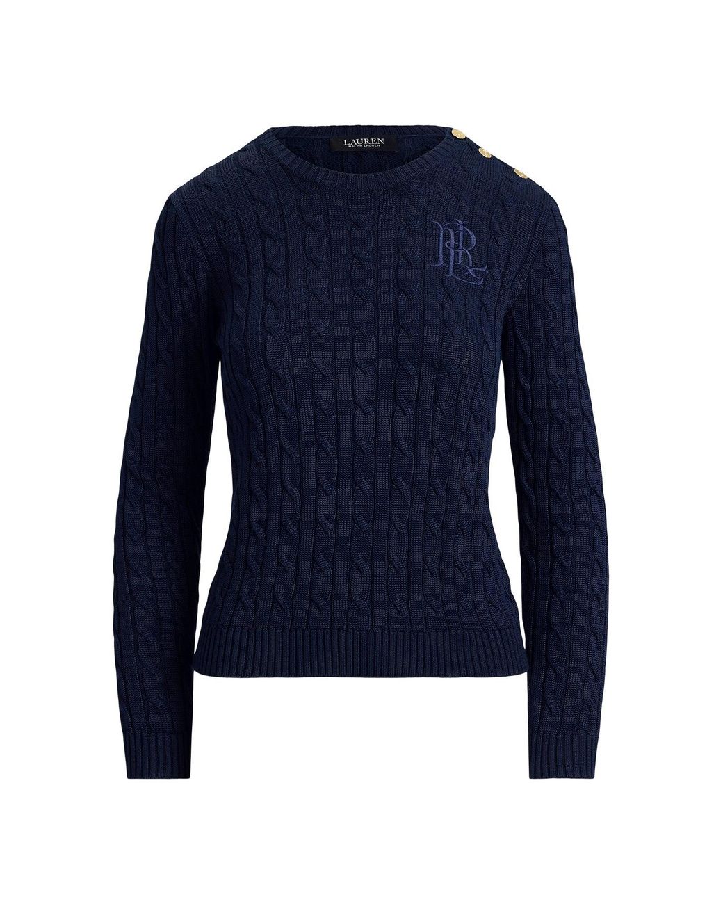 Ralph Lauren Blue Cable Knit Button Shoulder Jumper