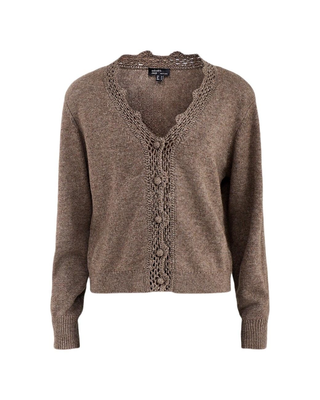 Nobody's Child Brown Crochet-Trim -Blend Cardigan