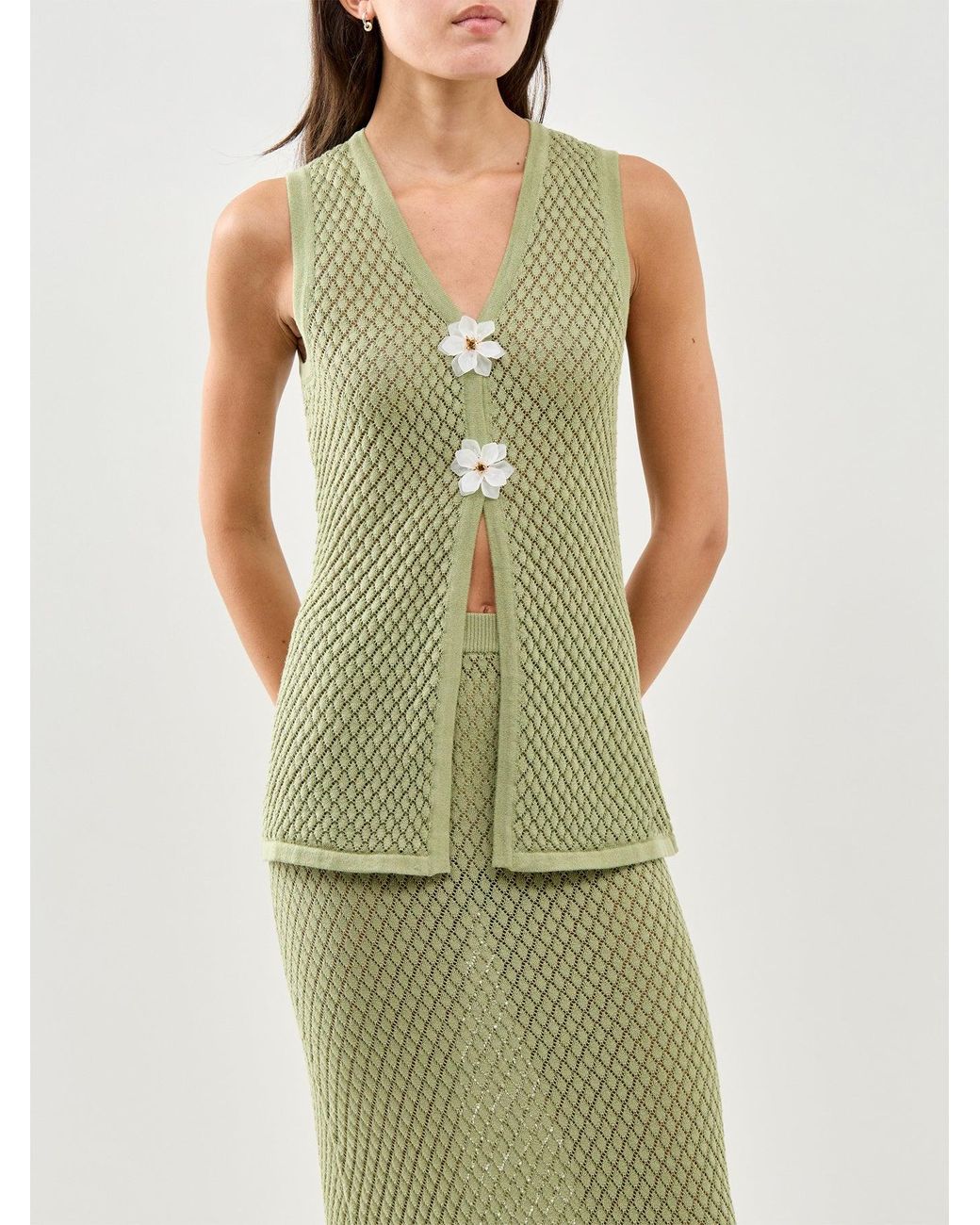 Pretty Lavish Green Imani Pointelle Knit Waistcoat