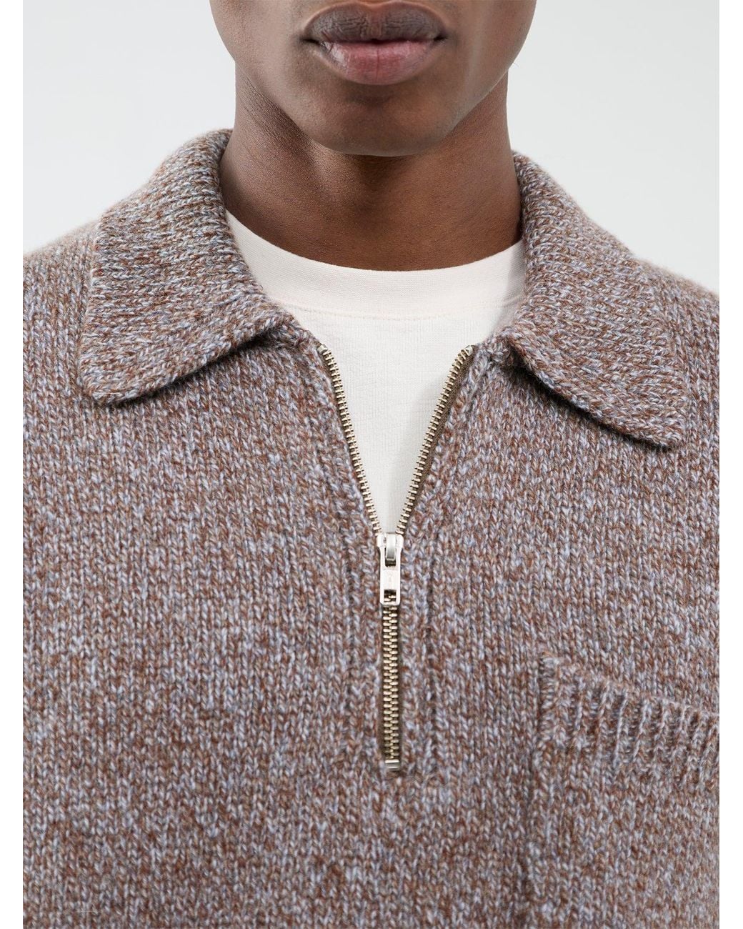 Wax London Gray Alpha Zip Long-Sleeved Polo Shirt for men