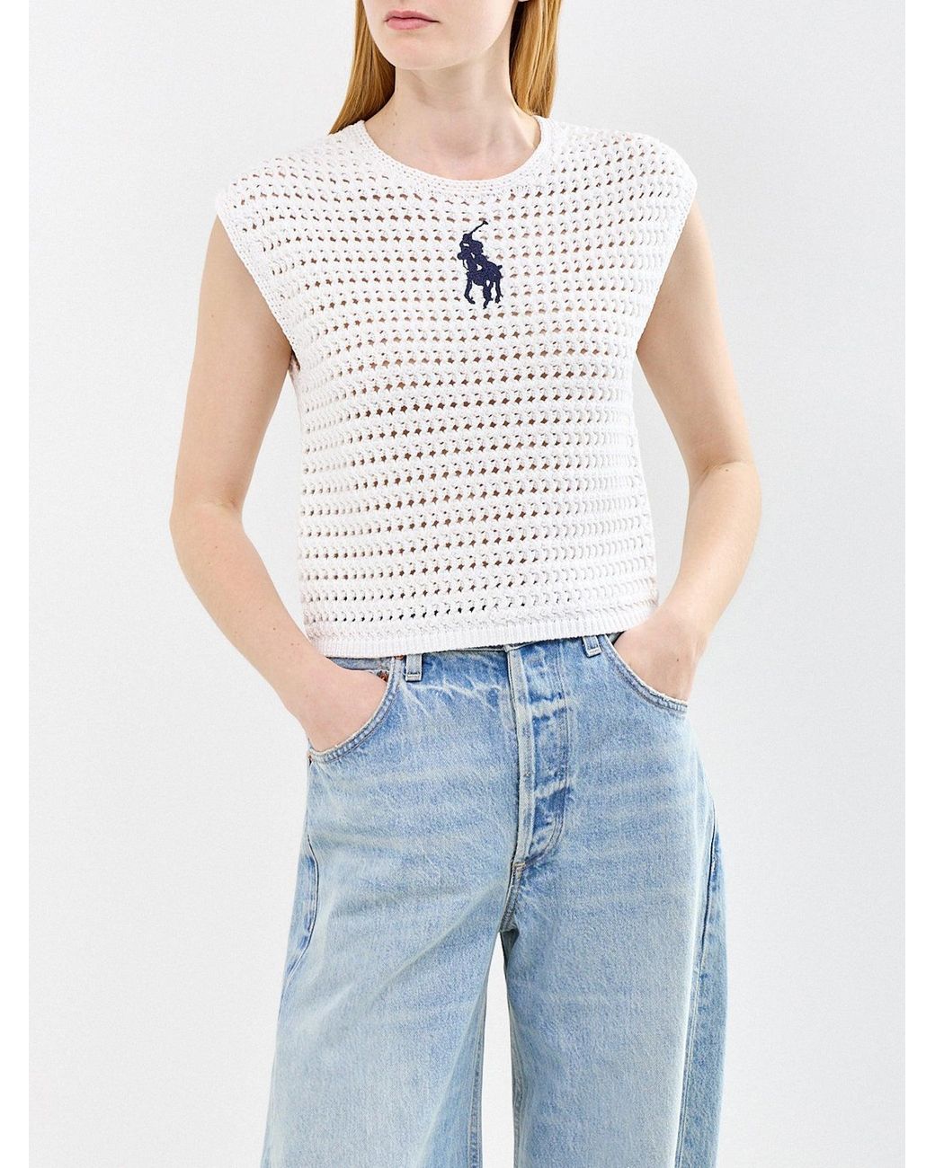 Polo Ralph Lauren White Crochet Sleeveless Top