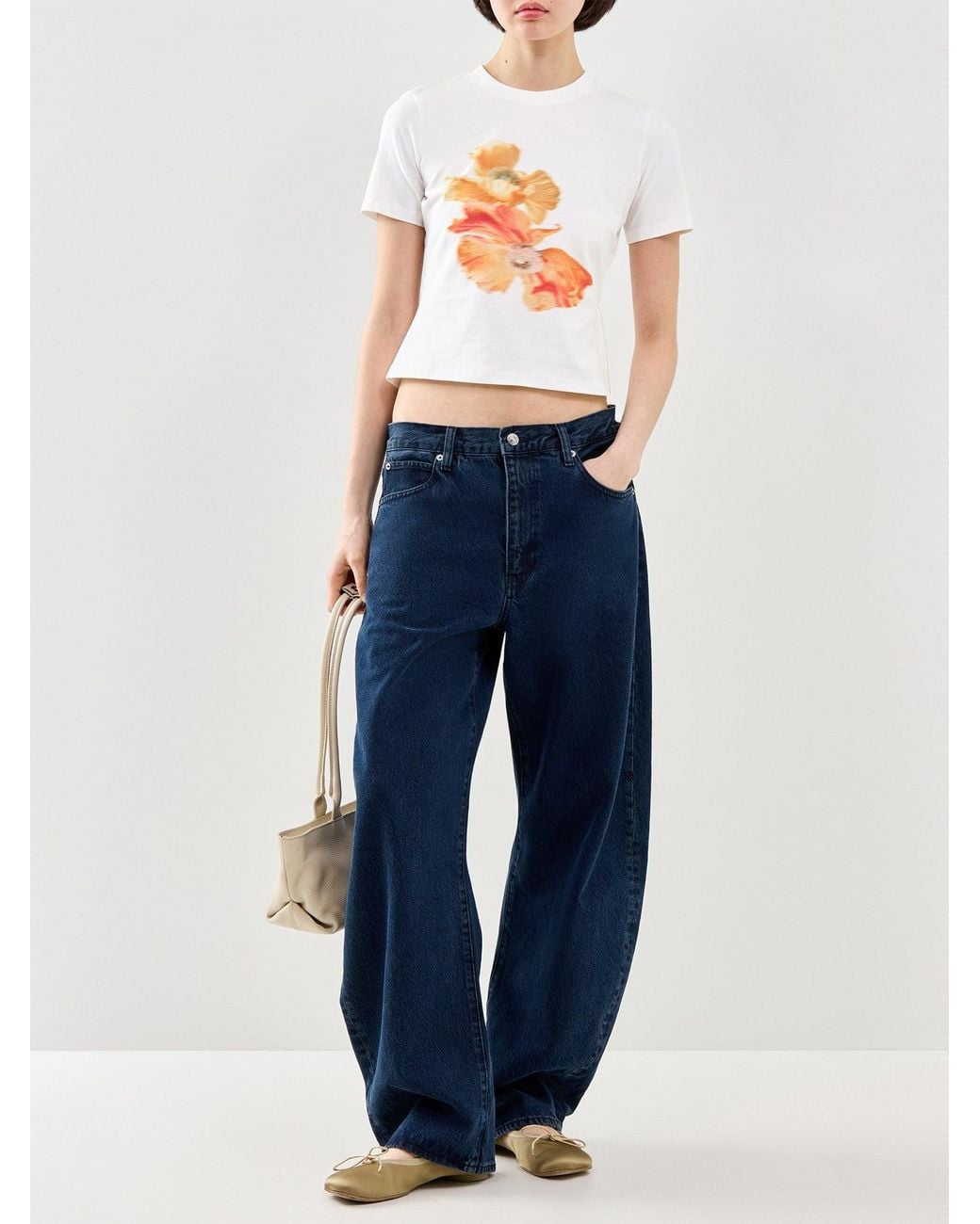 Never Fully Dressed White Blurred Floral Slim Graphic T-Shirt