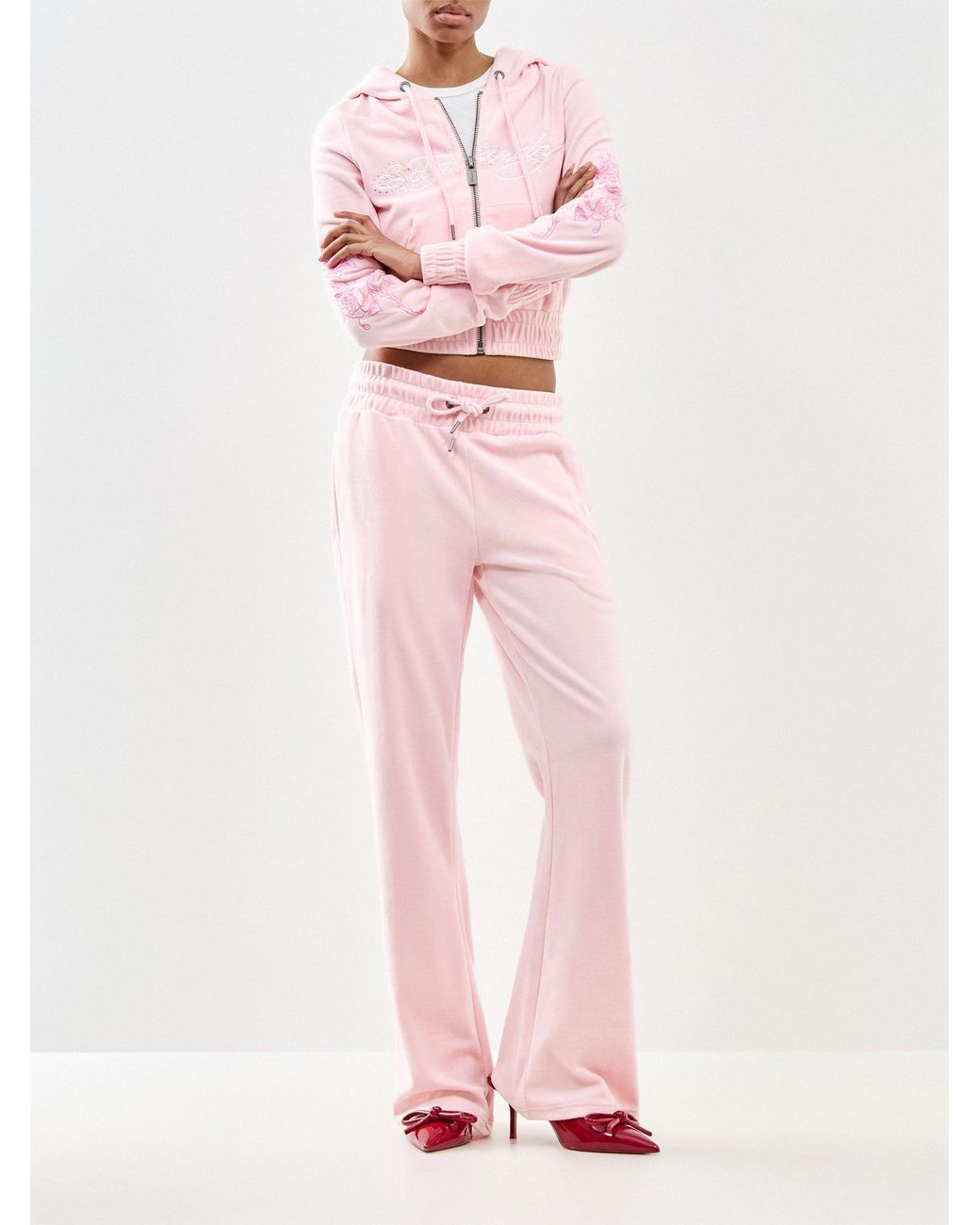 Ed Hardy Pink Love And Thorns Diamante Velour Joggers
