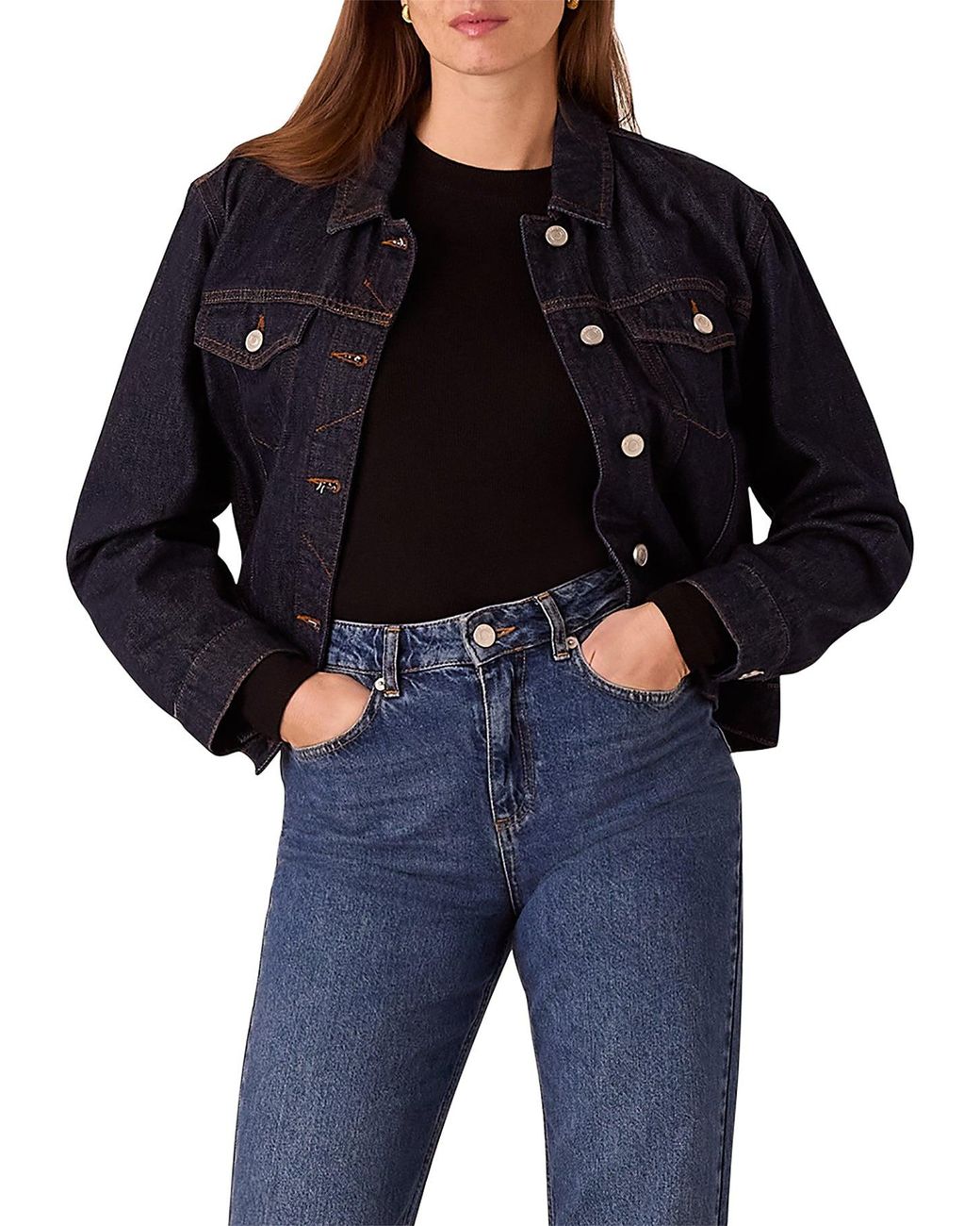 Whistles Black Essential Ribbed Crew