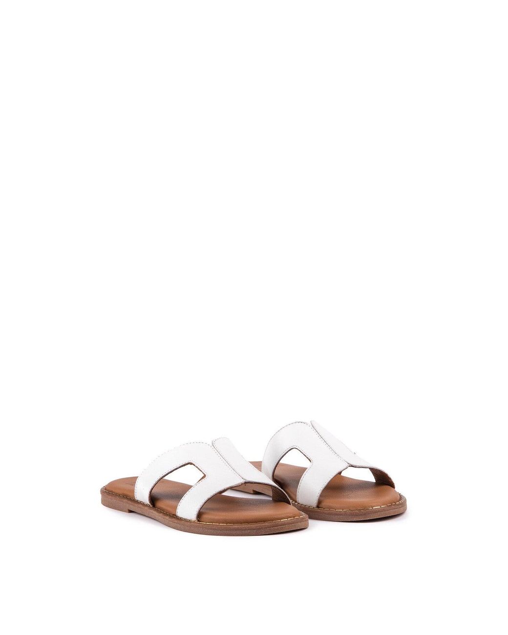 Sole White Noor Slide Sandals, Leather