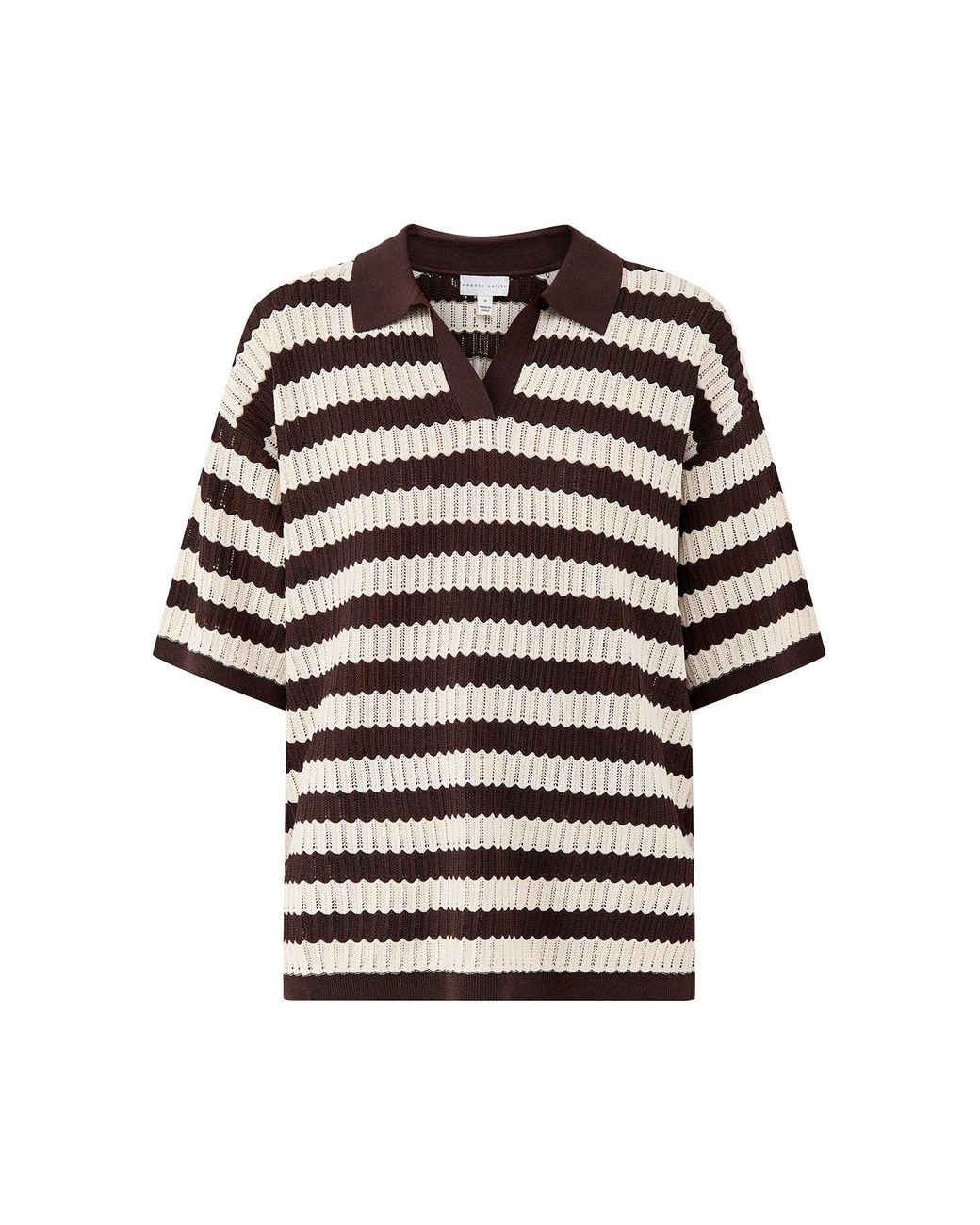 Pretty Lavish Natural Venezia Stripe Polo Top