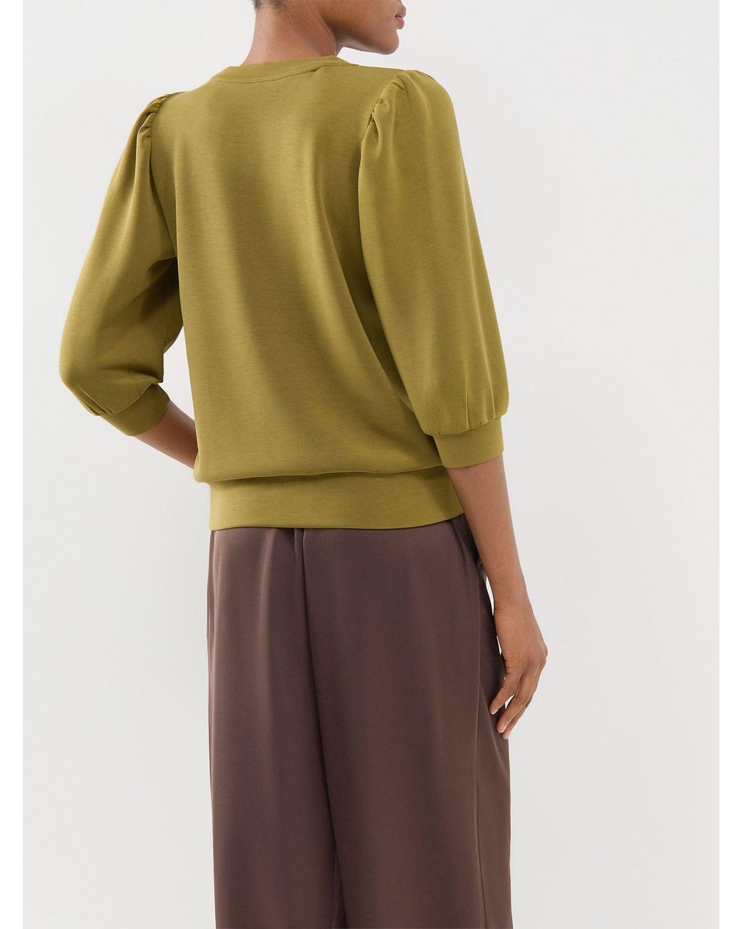 SELECTED Green Tencel Modal Tenny Three-Quarter Sleeve Sweatshirt