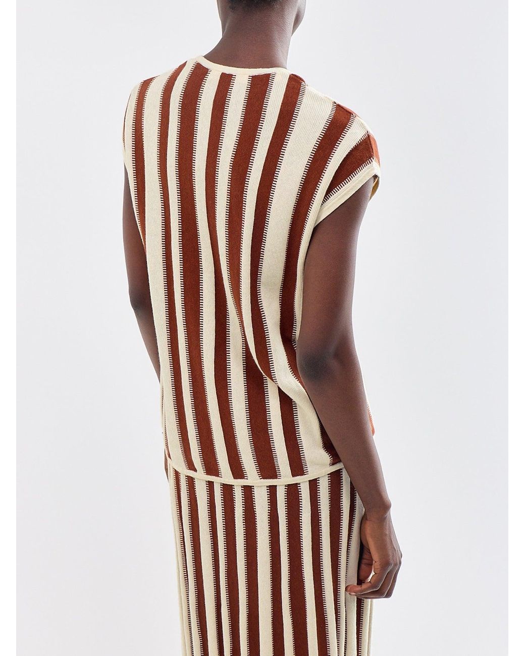 SELECTED Brown Lina Sleeveless Knit Crew Neck Jumper Cream