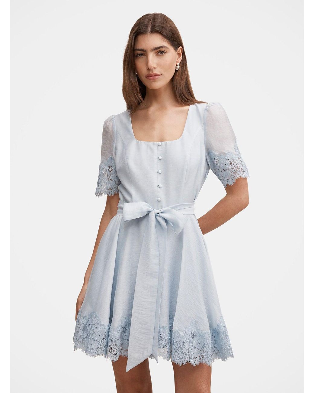 Forever New Blue Alana Lace Trim Mini Dress